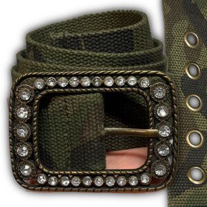 Olive Camo Rhinestone Buckle Belt